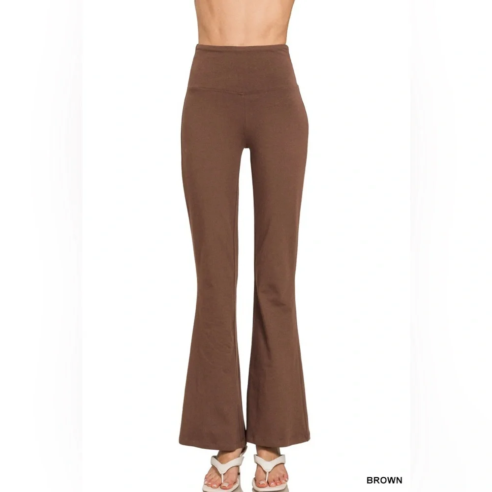 NEW Zenana Brown High Waist Flare Yoga Pants Soft Stretch Wide Leg Size XL - Picture 2 of 2